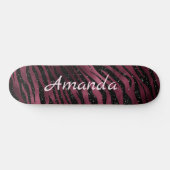 Personalisierter Zebra Black & Burgund Glitzer Skateboard (Horizontal)