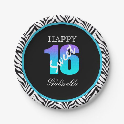 Personalisierter Zebra-Bonbon 16 Pappteller (Vorderseite)