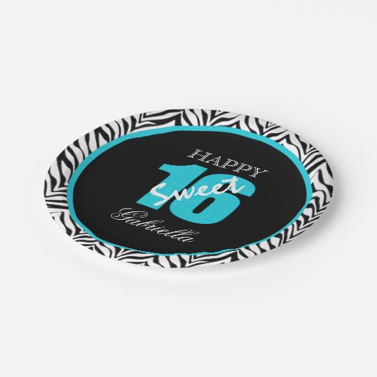 Personalisierter Zebra-Bonbon 16 Pappteller (Schrägansicht)