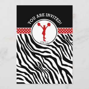 Personalisierter Zebra-Druckkopf oder Pom in Rot Einladung