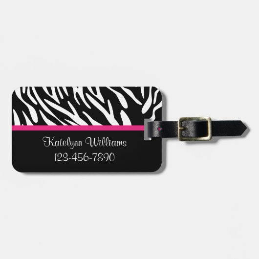 Personalisierter Zebra-Streifen mit rosa Gepäckanhänger (Vorderseite horizontal)