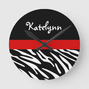 Personalisierter Zebra-Streifen mit roter Wand-Uhr Runde Wanduhr