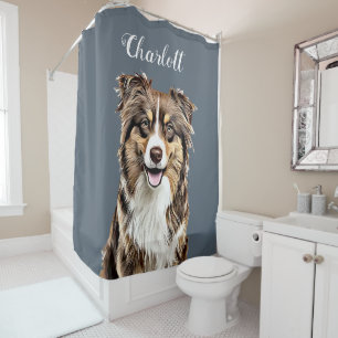 Personalisierter, Zeichnend Collie Dog an der Gren Duschvorhang