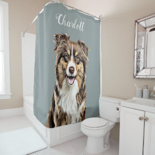Personalisierter, Zeichnend Collie Dog an der Gren Duschvorhang