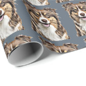 Personalisierter, Zeichnend Collie Dog an der Gren Geschenkpapier (Rolleneckpunkt)