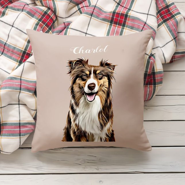 Personalisierter, Zeichnend Collie Dog an der Gren Kissen (Von Creator hochgeladen)