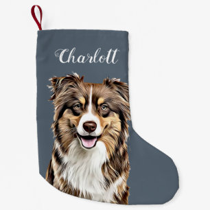 Personalisierter, Zeichnend Collie Dog an der Gren Kleiner Weihnachtsstrumpf