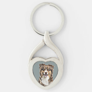 Personalisierter, Zeichnend Collie Dog an der Gren Schlüsselanhänger