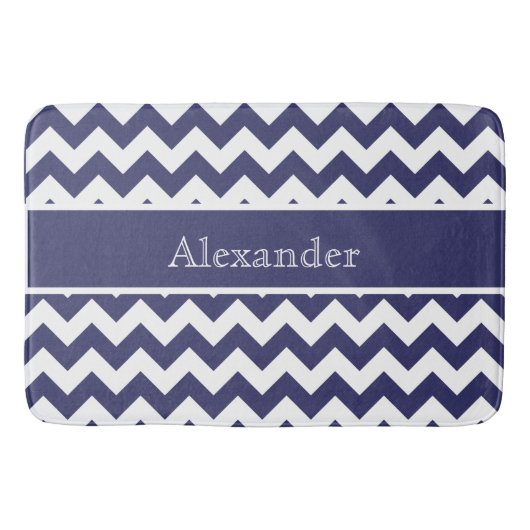 Personalisierter Zickzack Navy Blue Hintergrund Badematte (Vorderseite)