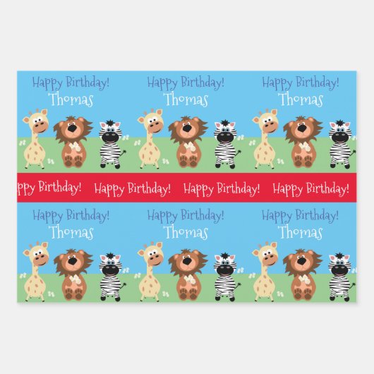 Personalisierter Zoo Themenkids Geschenkpapier Set (Vorderseite 2)