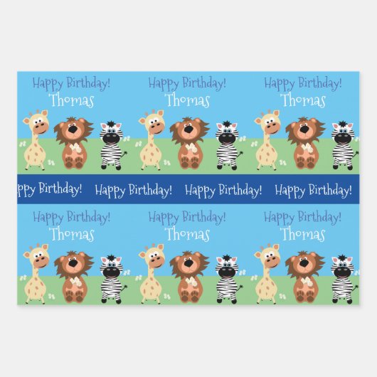 Personalisierter Zoo Themenkids Geschenkpapier Set (Vorderseite)