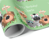 Personalisierter Zootier Geburtsdatum Grüne Leaf Geschenkpapier (Rolleneckpunkt)