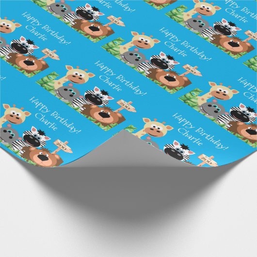 Personalisierter Zootier Geburtsdatum Grüne Leaf Geschenkpapier (Ecke)