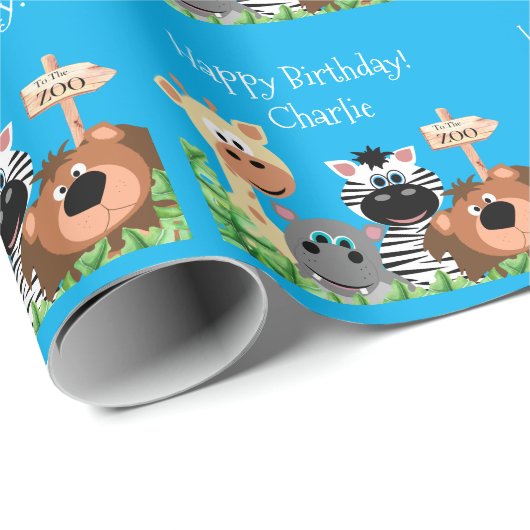 Personalisierter Zootier Geburtsdatum Grüne Leaf Geschenkpapier (Rolleneckpunkt)