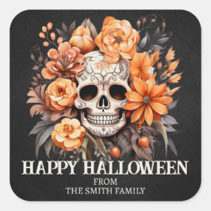 Personalisierter Zucker-Schädel-Halloween Quadratischer Aufkleber