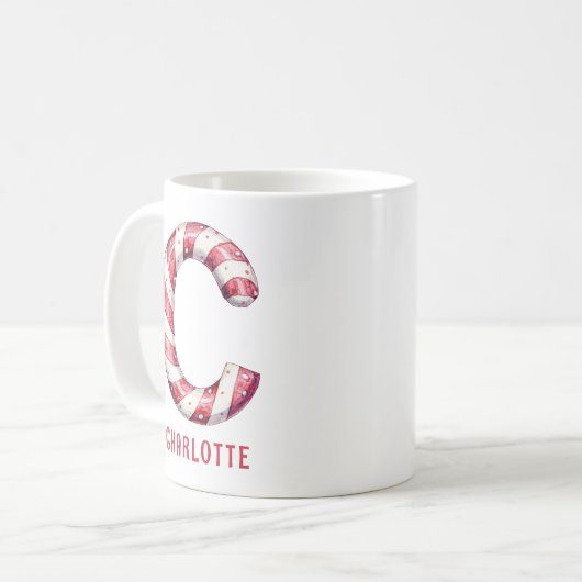 Personalisierter Zuckerstangen-Monogramm-Weihnacht Kaffeetasse (Vorderseite Links)
