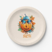 Personalisierter zwinkerender Kürbis-Halloween-Pap Pappteller (Vorderseite)
