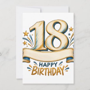 Personalisiertes 18. Geburtstagsdesign in Gold und Einladung