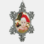 Personalisiertes 1. Foto für Weihnachten Schneeflocken Zinn-Ornament (Links)