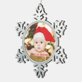 Personalisiertes 1. Foto für Weihnachten Schneeflocken Zinn-Ornament (Rechts)