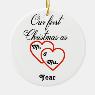 Personalisiertes 1. Weihnachten als Herr u. Frau Keramik Ornament