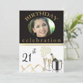 Personalisiertes 21. Geburtstag Party Foto Einladu Einladung (Stehend Vorderseite)