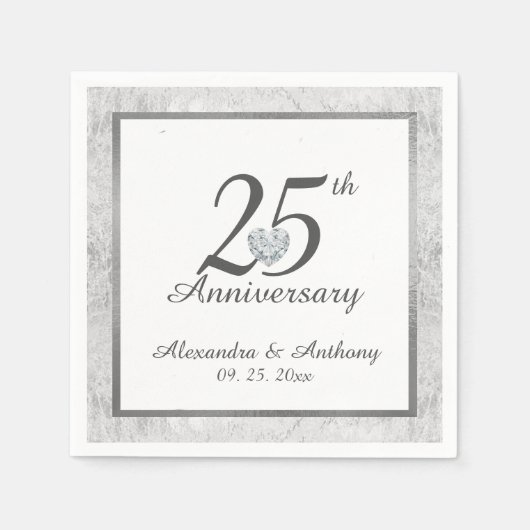 Personalisiertes 25. Silberes Hochzeitjubiläum Her Serviette (Vorderseite)
