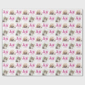 Personalisiertes 2 Foto Haustier Hund JOY Pink Fei Geschenkpapier (Flach)