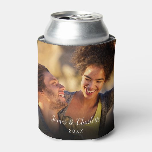 Personalisiertes 2-Foto-Skriptname Datum Dosenkühler (Kanne Vorderseite)