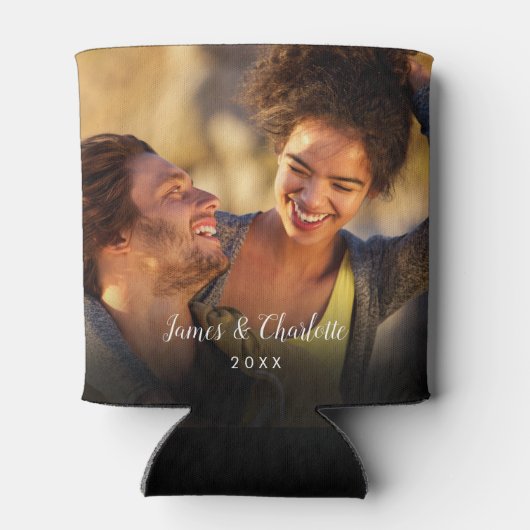 Personalisiertes 2-Foto-Skriptname Datum Dosenkühler (Rückseite)