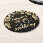Personalisiertes 30. Geburtstagsschwarz Runder Pappuntersetzer (Angewinkelt)