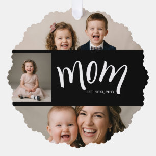 Personalisiertes 3-Foto-Collage Schwarze Mama Est  Ornament Karte