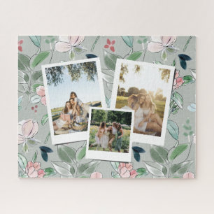 Personalisiertes 3-Foto-Grün-Blumenhintergrund Puzzle