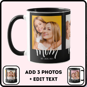 Personalisiertes 3-Foto-Mutter-Kinder-Datum-Etabli Tasse
