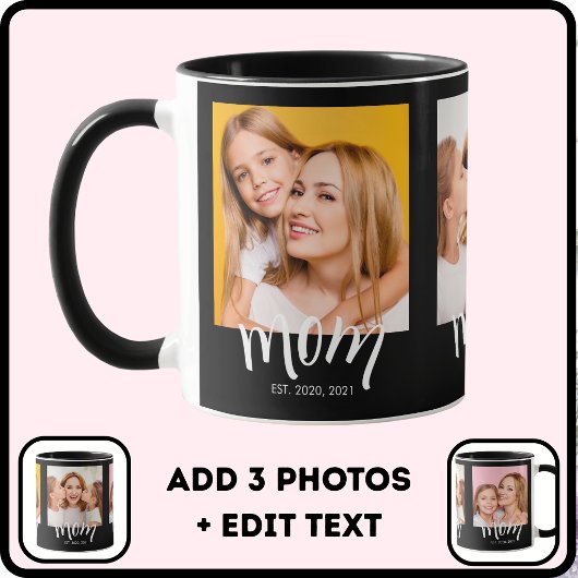 Personalisiertes 3-Foto-Mutter-Kinder-Datum-Etabli Tasse