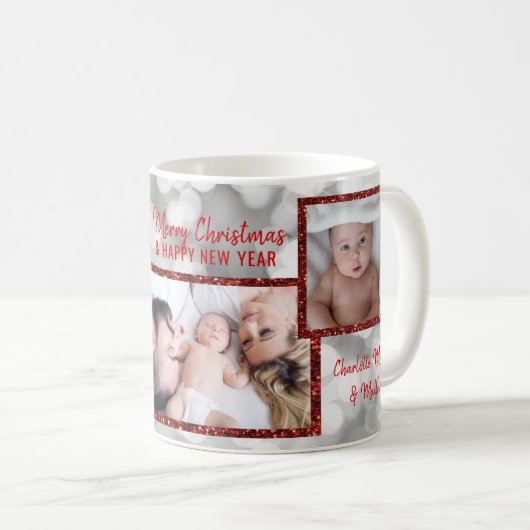 Personalisiertes 3 FOTO Weihnachtsrotes Kaffeetasse (VorderseiteRechts)