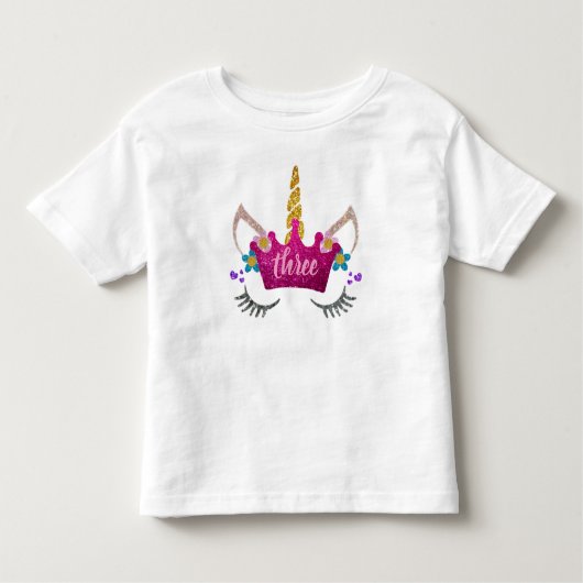 Personalisiertes 3. Geburtstag Crowned Unicorn Shi Kleinkind T-shirt (Vorderseite)