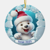 Personalisiertes 3d Breakout Polar Bären Weihnacht Keramik Ornament (Vorne)