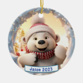 Personalisiertes 3d Breakout Polar Bären Weihnacht Keramik Ornament (Vorne)