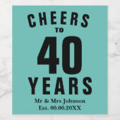 Personalisiertes 40-jähriges Hochzeitstag Weinetikett (Einzelnes Label)