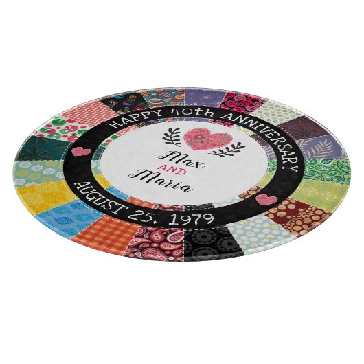 Personalisiertes 40. Jubiläum, Patchwork Quilt Schneidebrett (Ecke)