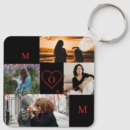 Personalisiertes 4-Foto-Collage-Mutter-Monogramm Schlüsselanhänger (Rückseite)