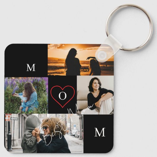 Personalisiertes 4-Foto-Collage-Mutter-Monogramm Schlüsselanhänger (Rückseite)