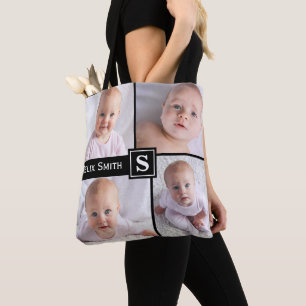 Personalisiertes 4 Foto-Collagen-Foto-Monogramm u. Tasche