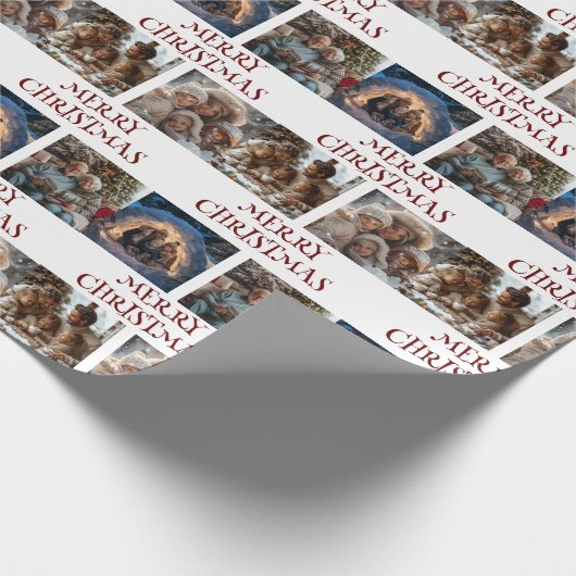 Personalisiertes 4-Foto-Weihnachtswackelpapier Geschenkpapier (Ecke)