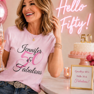 Personalisiertes 50 & Fabulous Schwarzes Geburtsta T-Shirt
