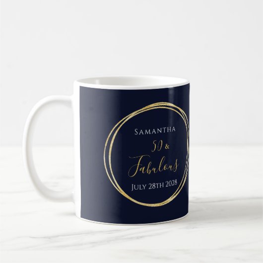 Personalisiertes 50. Geburtstags-Navy-Gold Kaffeetasse (Links)