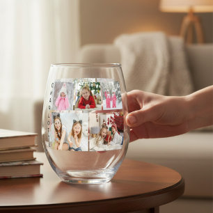 Personalisiertes 5-Foto-Collage-Namensgeschenk Weinglas Ohne Stiel