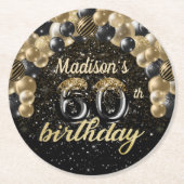 Personalisiertes 60. Geburtstagsschwarz Runder Pappuntersetzer (Vorderseite)