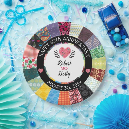 Personalisiertes 60-jähriges Jubiläum, Patchwork Q Pappteller (Party)